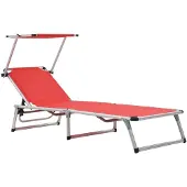 vidaXL Sonnenliege Klappbar mit Sonnenschutz Alu und Textilene Rot