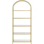 Vasagle Regal 5 Ebenen, Bücherregal Hartglas, bogenförmiges Aufbewahrungsregal LGTB35050A01