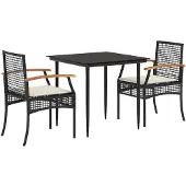 vidaXL 3-tlg. Garten-Essgruppe mit Kissen Schwarz Poly Rattan