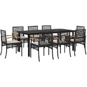 vidaXL 9-tlg. Garten-Essgruppe mit Kissen Schwarz Poly Rattan