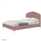 HTI Yoris Bett 140x200 cm Pink mit gewölbtem Kopfteil und goldenen Füßen im Art Deco-Stil
