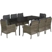 vidaXL 9-tlg. Garten-Essgruppe mit Kissen Grau Poly Rattan