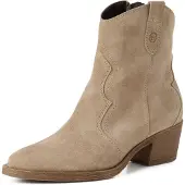 Tamaris Cowboy Stiefelette , Damen, Gr. 38, Textil, beige, Veloursleder, aufgeraut, unifarben, Schuhe Cowboy Stiefelette, Blockabsatz, Festival, Western-Boots mit modischen Nähten, Topseller