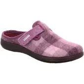 Rohde Damen Pantoffel Hausschuh aus Softfilz mit Karomuster und Riemen Bari 6557, Größe:41 EU, Farbe:Violett