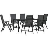 vidaXL 7-tlg. Garten-Essgruppe Schwarz Aluminium