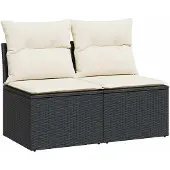 vidaXL 2-tlg. Garten-Sofagarnitur mit Kissen Schwarz Poly Rattan