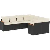 vidaXL 8-tlg. Garten-Sofagarnitur mit Kissen Schwarz Poly Rattan