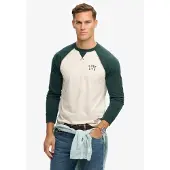 Superdry für Herren. M6010915A Vintage Athletic Baseball-T-Shirt grün (XL), Lässig, Baumwolle, Langarm