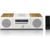 Lenco MC-375WHWD - HiFi Stereo-Set mit DAB+/FM-Radio, Bluetooth, CD-Player und kabelloser Ladestation - Weiß/Holzoptik
