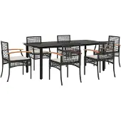 vidaXL 7-tlg. Garten-Essgruppe mit Kissen Schwarz Poly Rattan