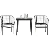 vidaXL 3-tlg. Garten-Essgruppe mit Kissen Schwarz Poly Rattan Glas