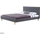HTI Bett Linn 180x200 cm, skandinavisches Holzbett in Grau mit hohem, gestepptem Kopfteil