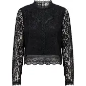 ONLY Spitzenshirt "ONLNEW KARO LS LACE TOP WVN NOOS" Materialmix, regular fit