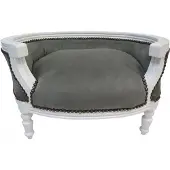 Casa Padrino Barock Hunde & Katzen Sofa Grau/Weiss Hundebett & Katzenbett