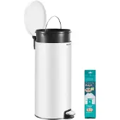 Songmics Mülleimer rund 30 L mit Pedal Wolkenweiss