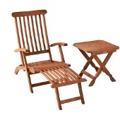 Merxx Deckchair Set 2tlg., 1 Deckchair, 1 Klapphocker 50 x 50 cm - Eukalyptus