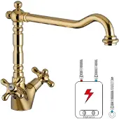 PaulGurkes Niederdruck Retro Küchenarmatur Wasserhahn Spültischarmatur Antik Gold Hochglanz
