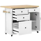 OKWISH Kücheninsel mit Rollen Ausziehtisch Multifunktions Schubladen 107x45-70x90cm Weiß