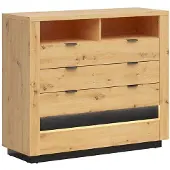 Petits-meubles Kommode Glenn mit 4 Schubladen, Holzoptik und Schwarz, 116cm