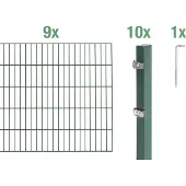 Alberts Doppelstabmatten Zaun, Höhe 140 cm, Länge 18 m, Zaun-Komplettset zum Einbetonieren, grün, Pfosten 60x40 mm