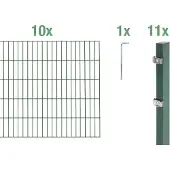 Alberts Doppelstabmatten Zaun, Höhe 140 cm, Länge 20 m, Zaun-Komplettset zum Einbetonieren, grün, Pfosten 60x40 mm