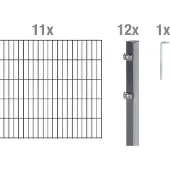 Alberts Doppelstabmatten Zaun, Höhe 140 cm, Länge 22 m, Zaun-Komplettset zum Einbetonieren, anthrazit, Pfosten 60x40 mm