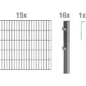 Alberts Doppelstabmatten Zaun, Höhe 140 cm, Länge 30 m, Zaun-Komplettset zum Einbetonieren, anthrazit, Pfosten 60x40 mm