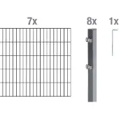 Alberts Doppelstabmatten Zaun, Höhe 160 cm, Länge 14 m, Zaun-Komplettset zum Einbetonieren, anthrazit, Pfosten 60x40 mm