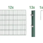 Alberts Doppelstabmatten Zaun, Höhe 140 cm, Länge 24 m, Zaun-Komplettset zum Einbetonieren, grün, Pfosten 60x40 mm