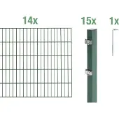 Alberts Doppelstabmatten Zaun, Höhe 140 cm, Länge 28 m, Zaun-Komplettset zum Einbetonieren, grün, Pfosten 60x40 mm