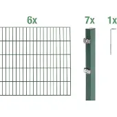 Alberts Doppelstabmatten Zaun, Höhe 160 cm, Länge 12 m, Zaun-Komplettset zum Einbetonieren, grün, Pfosten 60x40 mm