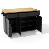 OKWISH Kücheninsel mit Klappbarer Arbeitsplatte 6 Rollen Schubladen 137x89.5x45cm Schwarz