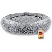 Intirilife flauschiges Plüsch Haustierbett in Hell Grau Durchmesser 100 cm - Weiches rundes rutschfestes Hundebett Katzenbett Kissen komfortables Hundesofa Katzensofa für Hunde und Katzen