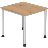 Froschkönig24 Schreibtisch H-Serie | 4-Fuß-Gestell | höheneinstellbar | extrem stabil, Größe Tischplatte:80 x 80 cm, Farbe Tischplatte:Asteiche, Farbe Gestell:Silber