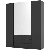 Selsey Kaja - Kleiderschrank 4-türig mit Spiegel & 3 Schubladen, 200 cm, schwarz