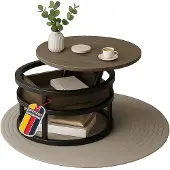 Coemo Couchtisch SWING Grau mit verstellbarer Tischplatte & verdecktem Aufbewahrungsfach, Metall & Holz, Beistelltisch für Wohnzimmer, Sofatisch rund mit Stauraum, Metalltisch modern, Tisch für die Couch