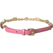 Dolce&Gabbana Pink Leder Gürtel mit Kristallkettenverzierung