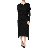 Dolce&Gabbana Black Wool Long Sleeves Sheath Midi Dress