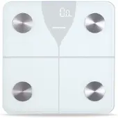 Heinner Smarte Personenwaage bis 180 kg, Bluetooth, 5 mm Hartglas, LED, Weiß