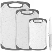 Gräwe Schneidebrett-Set, 4-teilig, inkl. Messer, Granit-Look, weiß