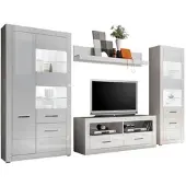 Furn.Design Wohnwand "Carrara" weiß Hochglanz Schrankwand 4-teilig 335 x 198