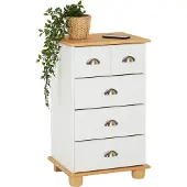 Idimex Schubladenkommode COLMAR, schöne Kommode mit 4 Schubladen, zeiloser Apothekerschrank aus massiver Kiefer in weiß/braun, praktisches Sideboard mit Muschelgriffe