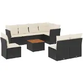 vidaXL 9-tlg. Garten-Sofagarnitur mit Kissen Schwarz Poly Rattan