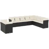 vidaXL 10-tlg. Garten-Sofagarnitur mit Kissen Schwarz Poly Rattan