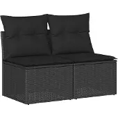 vidaXL 2-tlg. Garten-Sofagarnitur mit Kissen Schwarz Poly Rattan