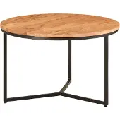 Wohnling Couchtisch 60x60x38 cm Akazie Massivholz / Metall Design Sofatisch Rund Wohnzimmertisch Kaffeetisch Massiv Kleiner Tisch Wohnzimmer