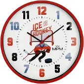 MPM -Quality Wanduhr Eishockey rund Ø 250 mm Kunststoff Rot