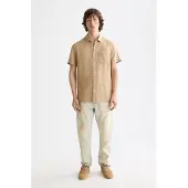 Scotch & Soda Core Seasonal - Regular-fit Short-sleeved Linen Shirt Tannin Größe: XL | Casual hemden Outlet | Herren | Weiß