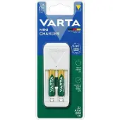 Varta Akkuladegerät Mini, 2x AA/AAA, Ladezeit 4,5 h, EU-Stecker, 100-240 h, inkl. 2 AA-Akkus, B 43 x T 63 x H 103 mm, weiß