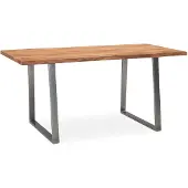 Wohnling Esszimmertisch 140x80x76 cm Akazie Massivholz / Metall Esstisch Baumkante Küchentisch Massiv mit Trapezbeinen in Chrom Holztisch Speisetisch